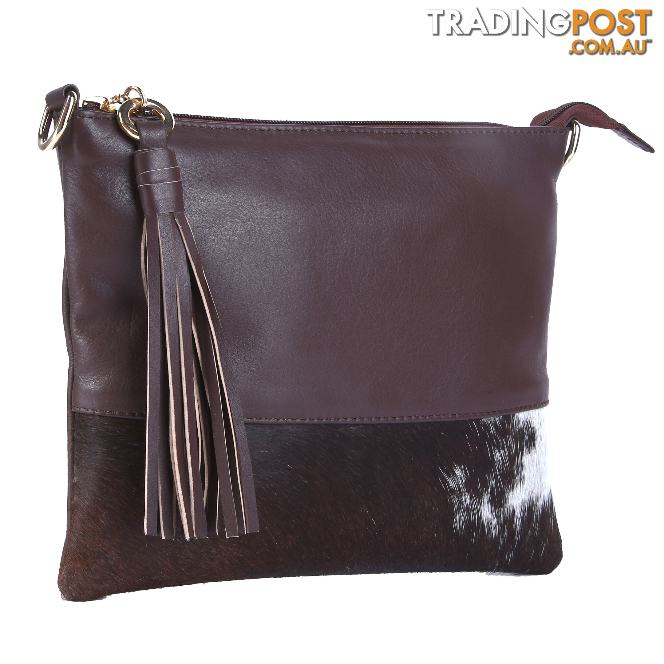 Halston Genuine Leather Cowhide Brown Womens Handbag