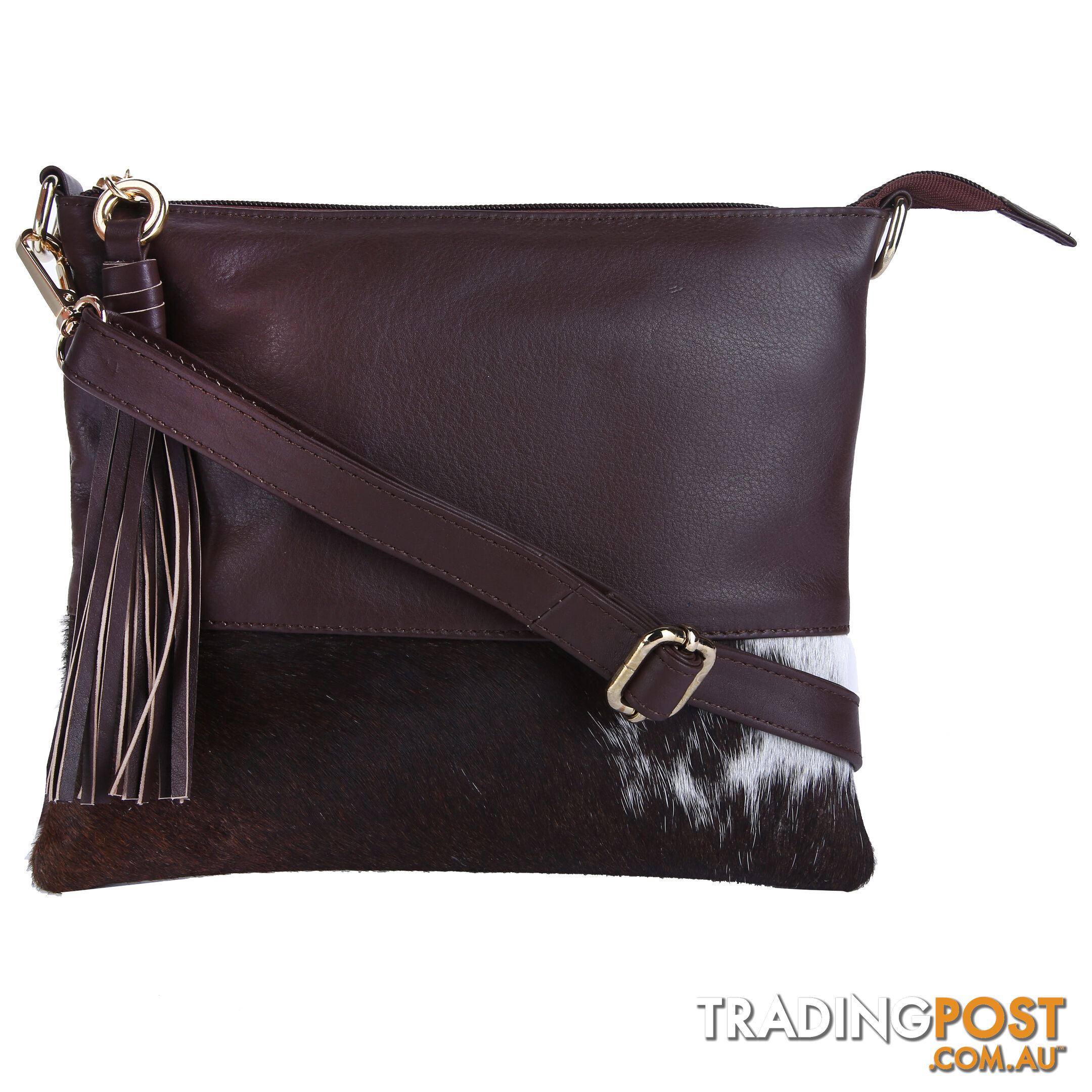 Halston Genuine Leather Cowhide Brown Womens Handbag