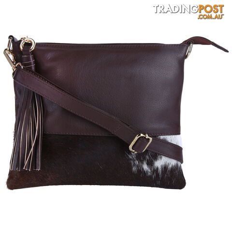 Halston Genuine Leather Cowhide Brown Womens Handbag