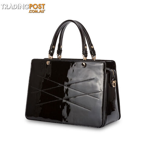 BLOOM Patent Black Vegan Leather Luxe Designer Womens Handbag