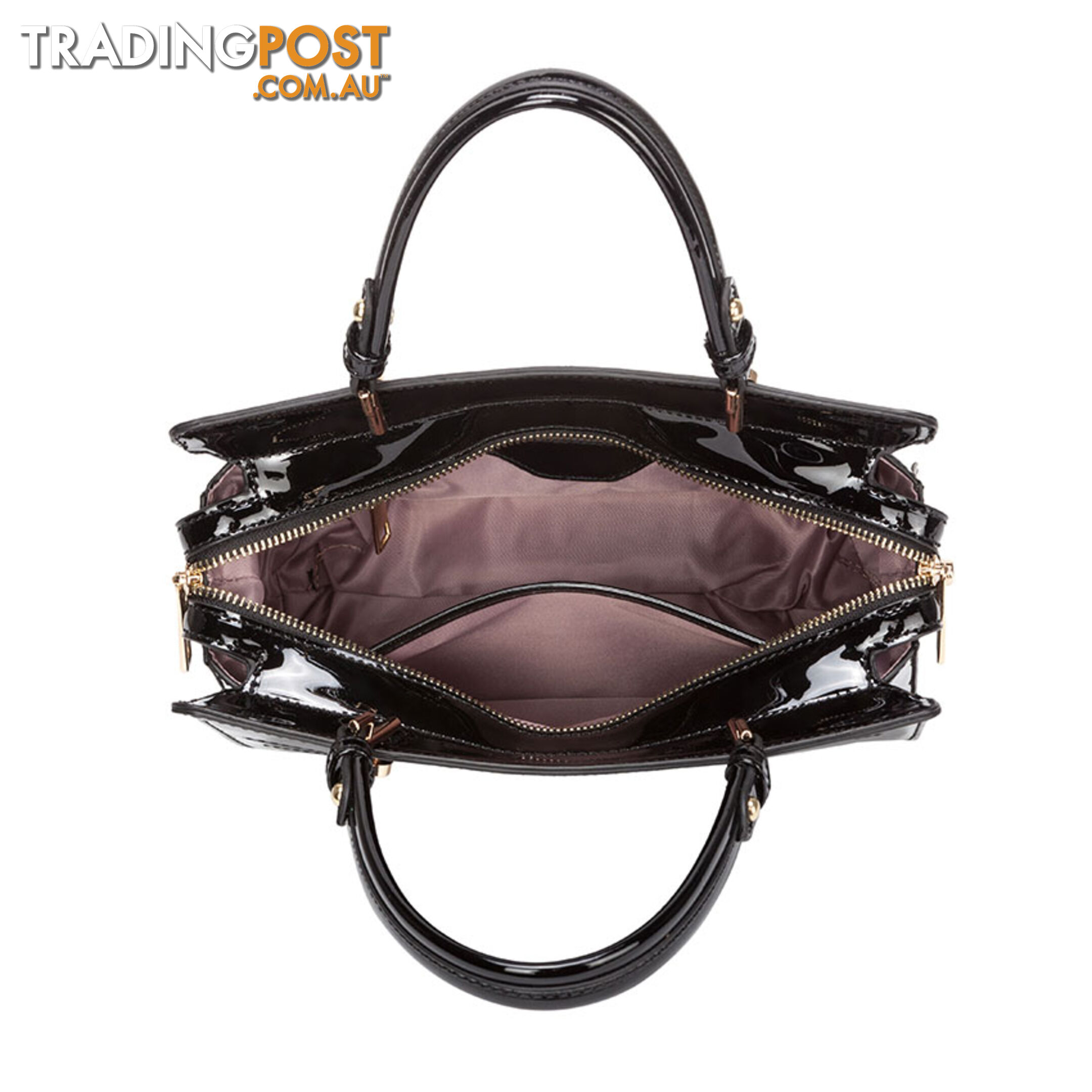 BLOOM Patent Black Vegan Leather Luxe Designer Womens Handbag