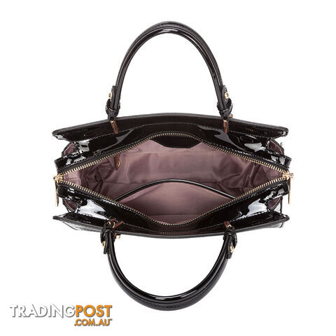 BLOOM Patent Black Vegan Leather Luxe Designer Womens Handbag