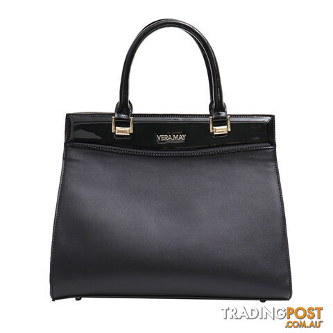 AMANDA BLACK FAUX LEATHER PATENT WOMENS HANDBAG