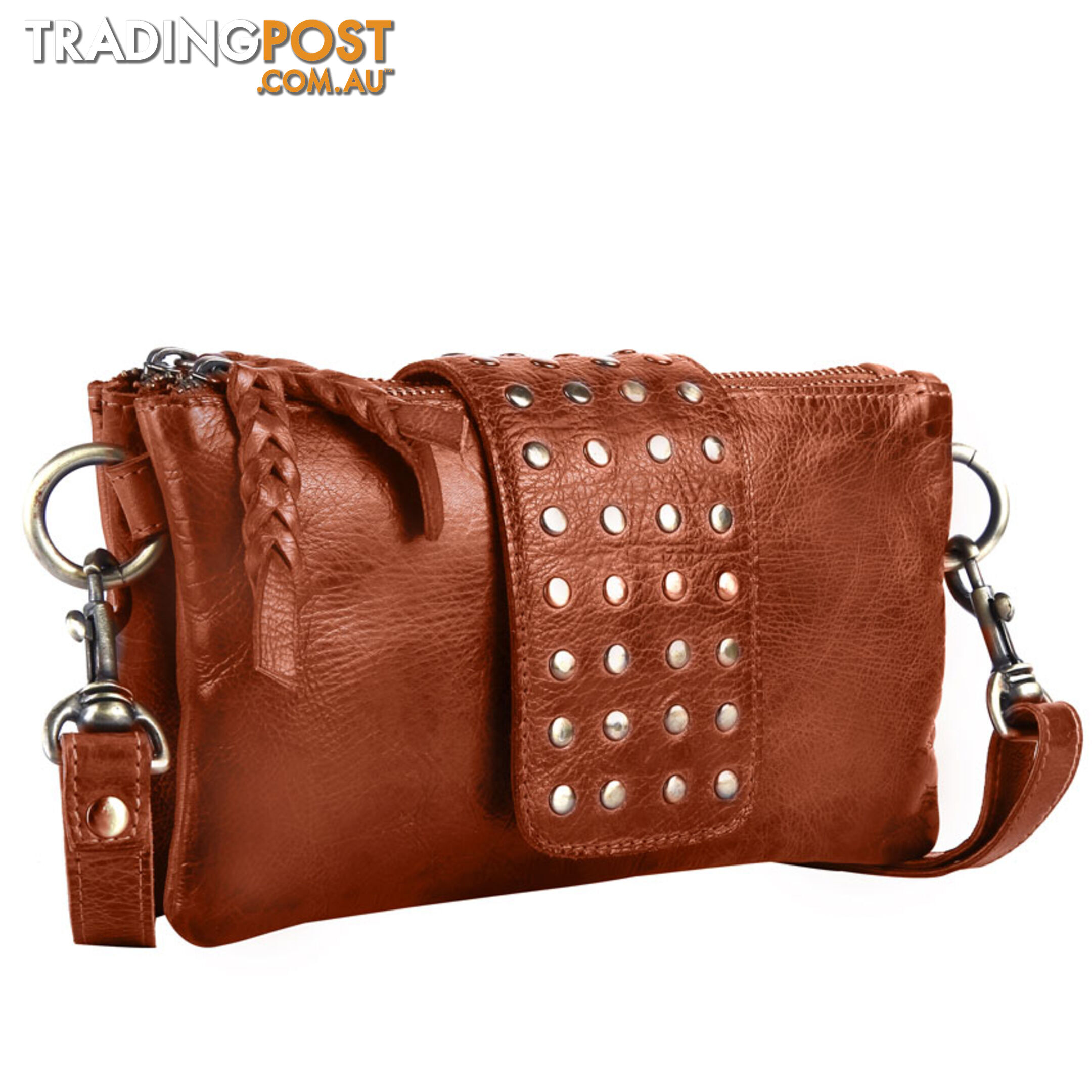 BENTO Tan Genuine Leather Womens Crossbody Bag