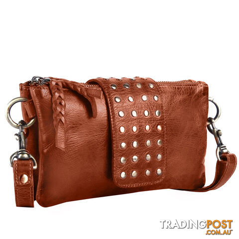 BENTO Tan Genuine Leather Womens Crossbody Bag