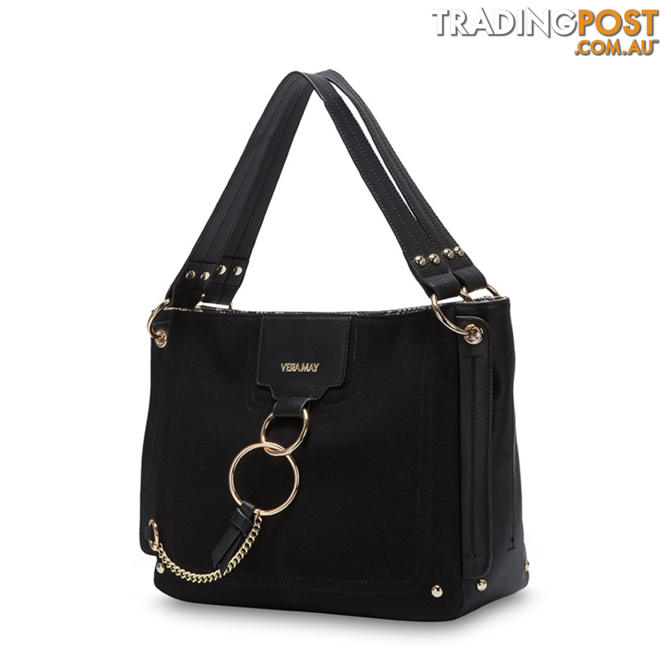 HATTIE Black Faux Leather Womens Handbag