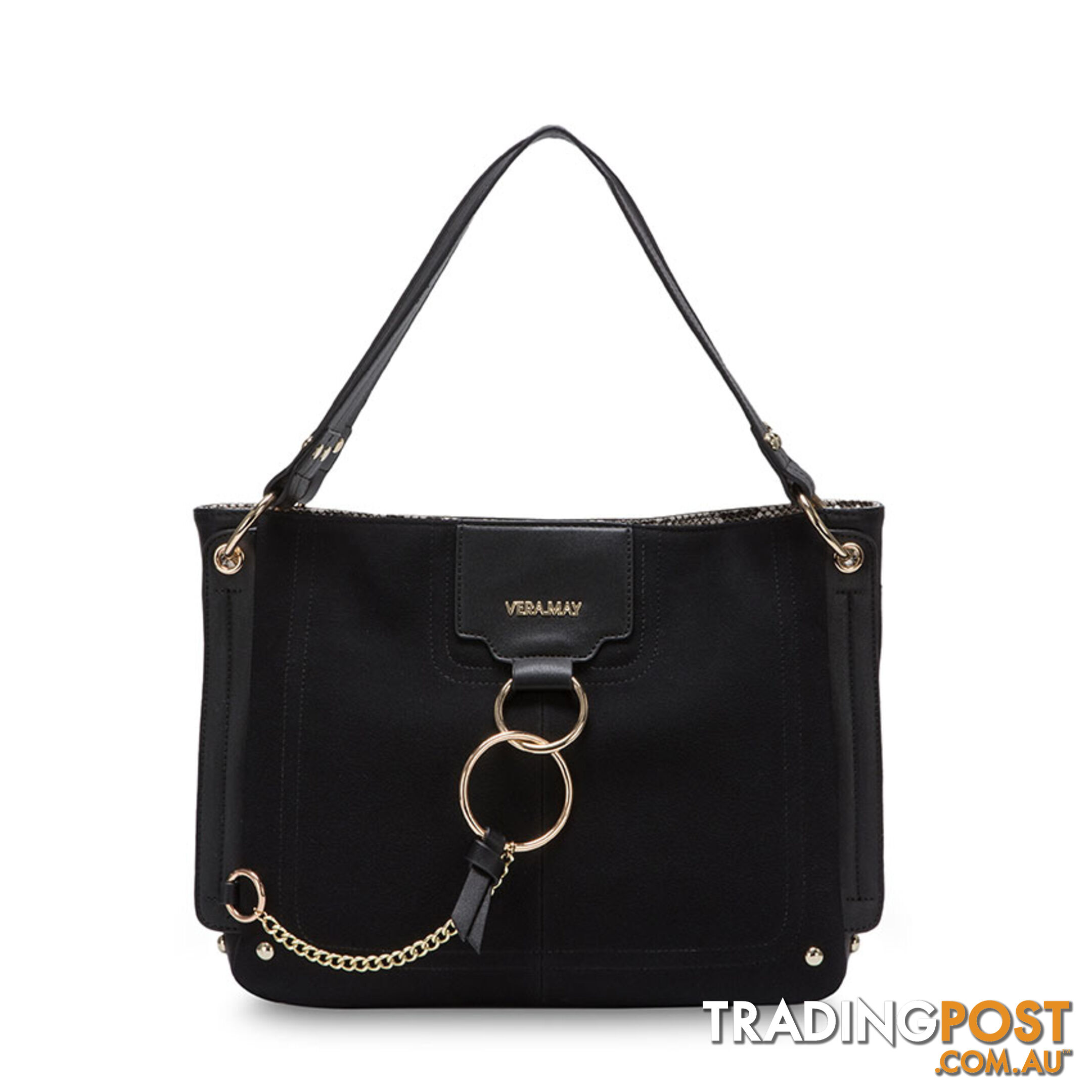 HATTIE Black Faux Leather Womens Handbag