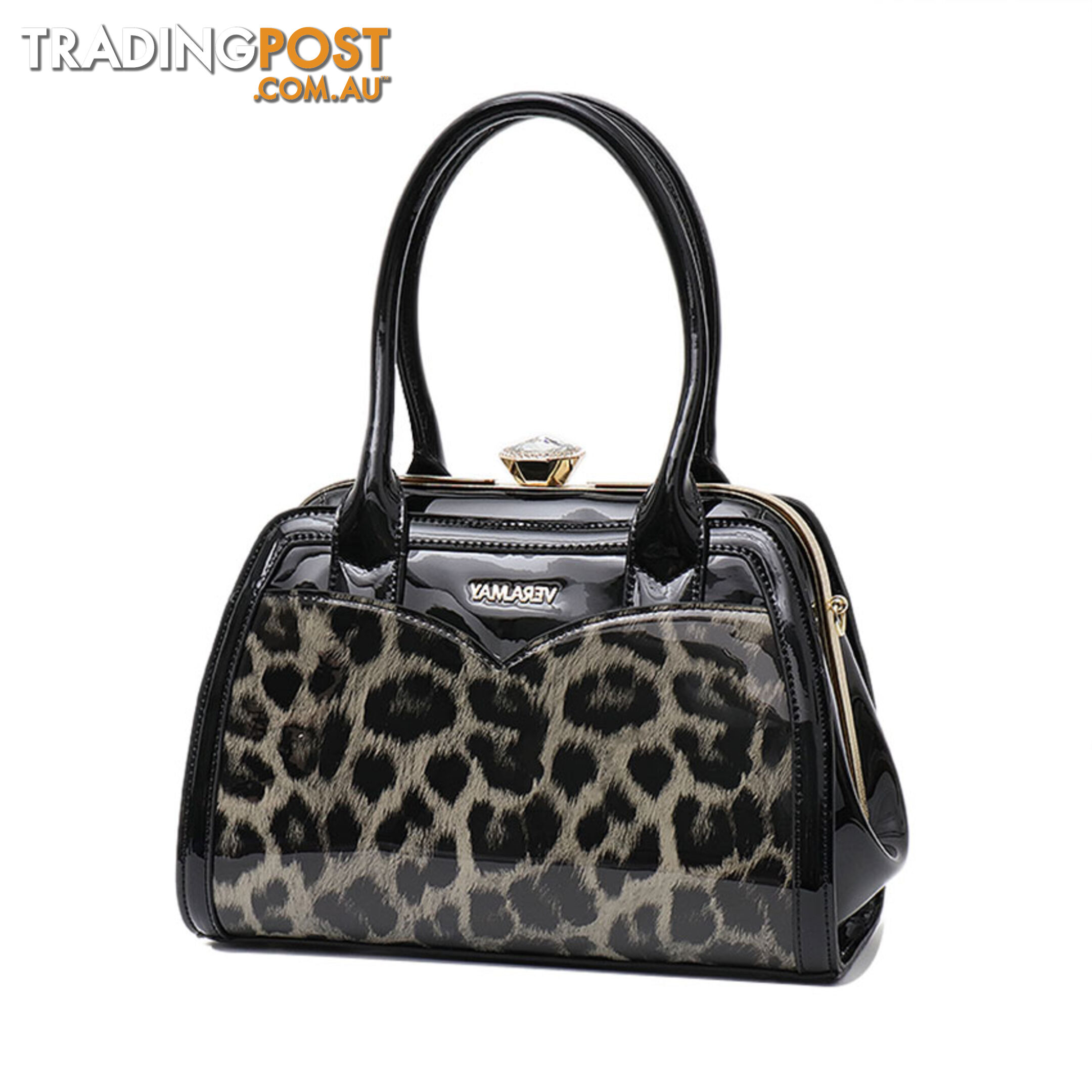 FINCH LEOPARD/BLACK FAUX PATENT LEATHER WOMENS HANDBAG