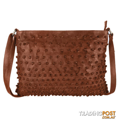 BARRICK Tan Genuine Leather Womens Crossbody Bag