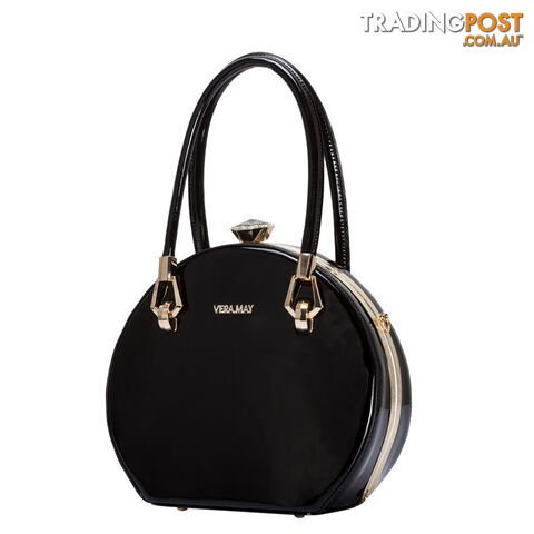 BOHO BLACK PATENT FAUX LEATHER WOMENS ROUND HANDBAG