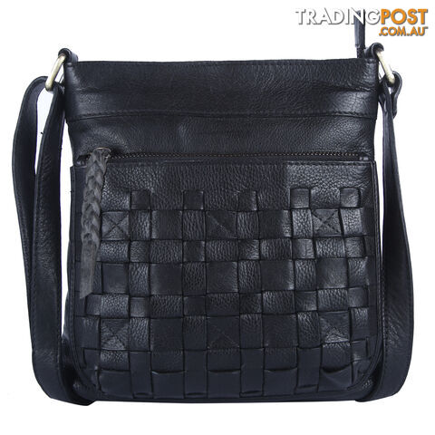 BATES Black Genuine Leather Womens Crossbody Bag