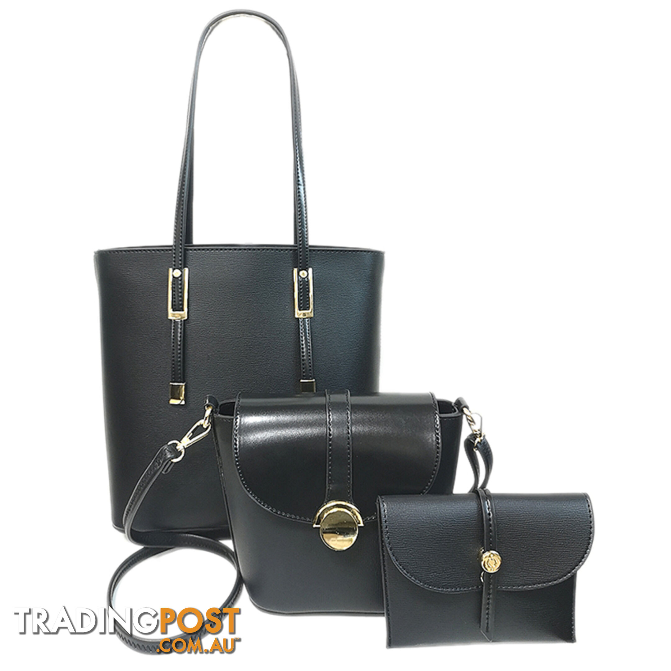 CHRISTINE 3 PACK BLACK VEGAN LEATHER LADIES HANDBAG SET