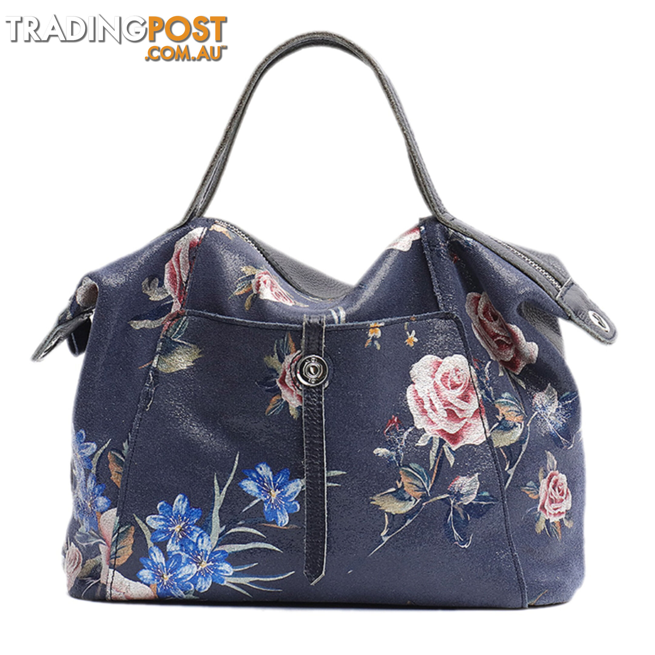 GEORGIA NAVY GENUINE LEATHER LADIES HANDBAG