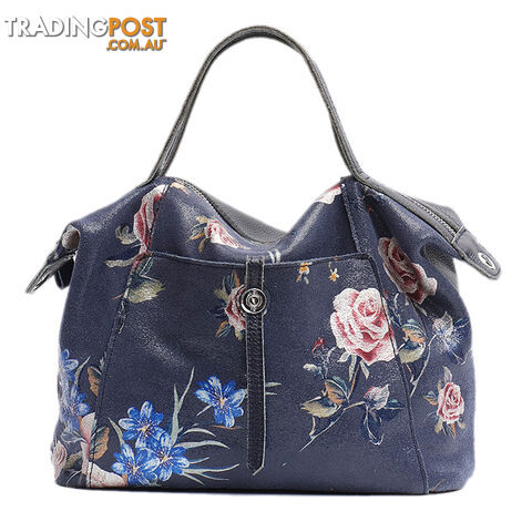 GEORGIA NAVY GENUINE LEATHER LADIES HANDBAG