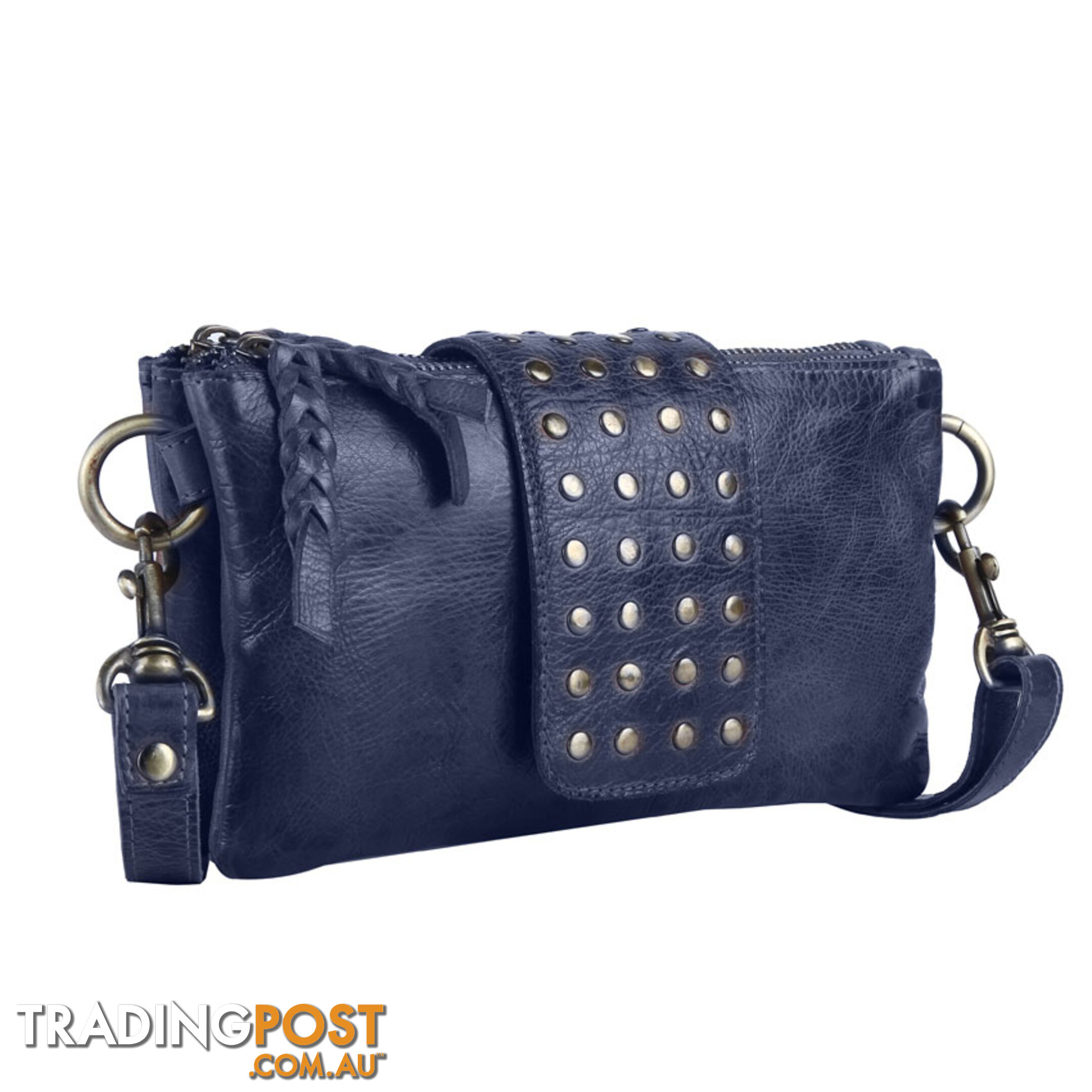 BENTO DENIM BLUE Genuine Leather Womens Crossbody Bag