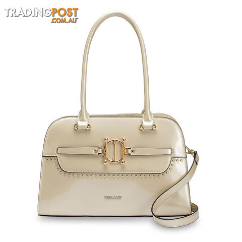 Serene Latte Womens Luxe Patent Faux Leather Handbag