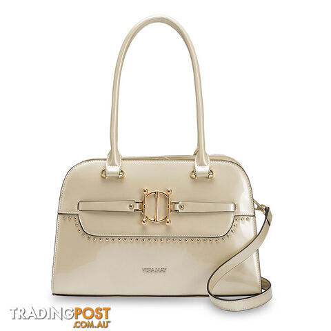 Serene Latte Womens Luxe Patent Faux Leather Handbag