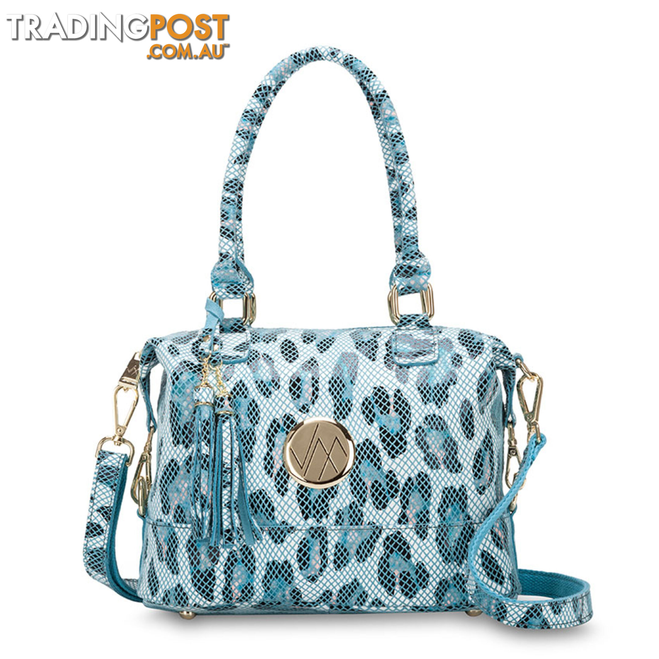 Kat Blue Leopard Leather Shoulder Handbag