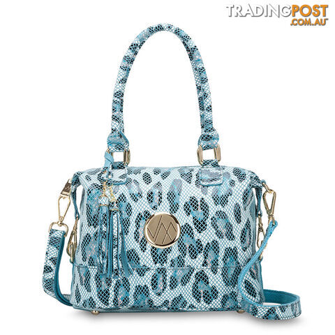 Kat Blue Leopard Leather Shoulder Handbag