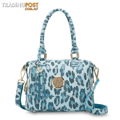 Kat Blue Leopard Leather Shoulder Handbag