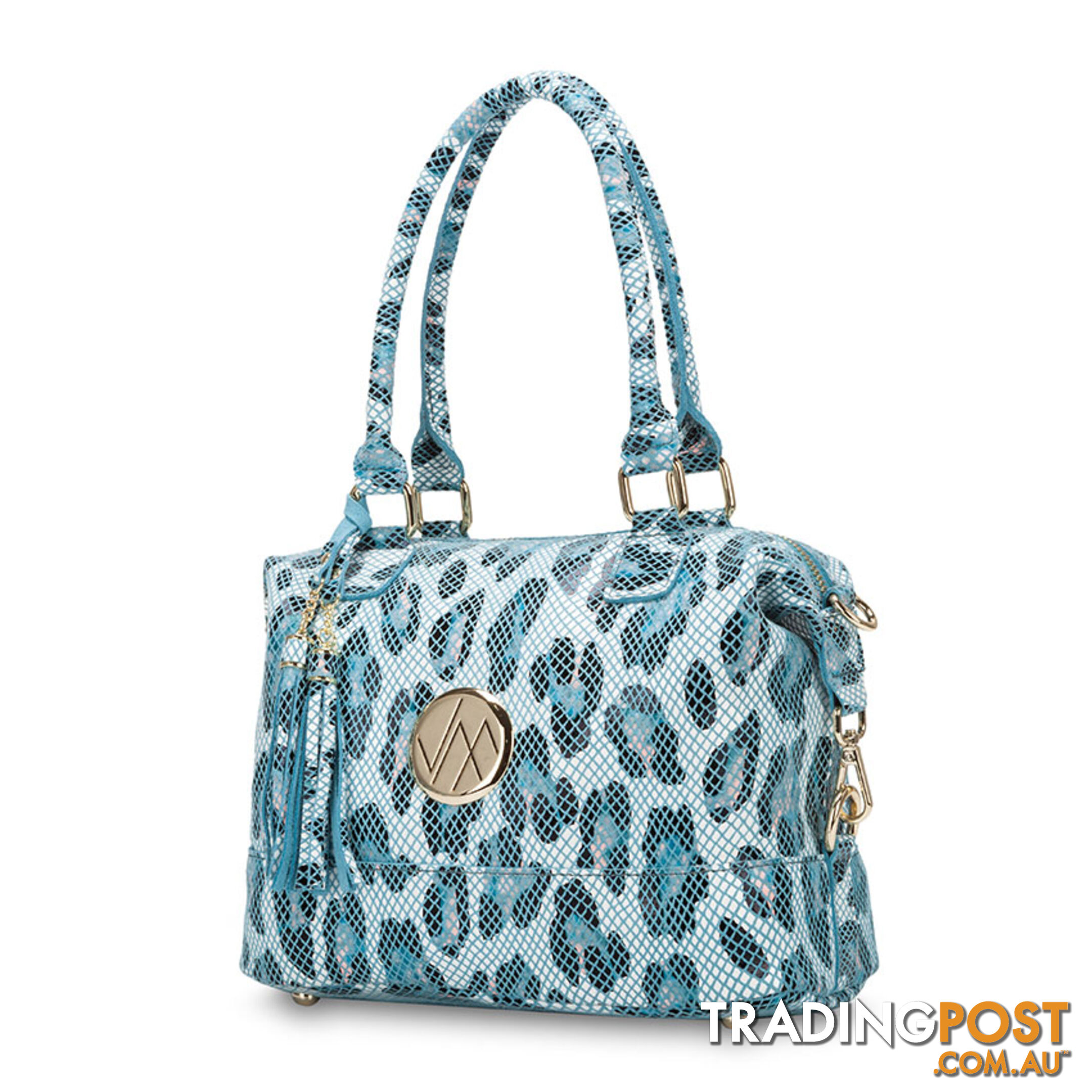 Kat Blue Leopard Leather Shoulder Handbag