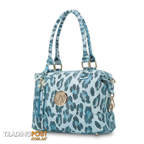 Kat Blue Leopard Leather Shoulder Handbag