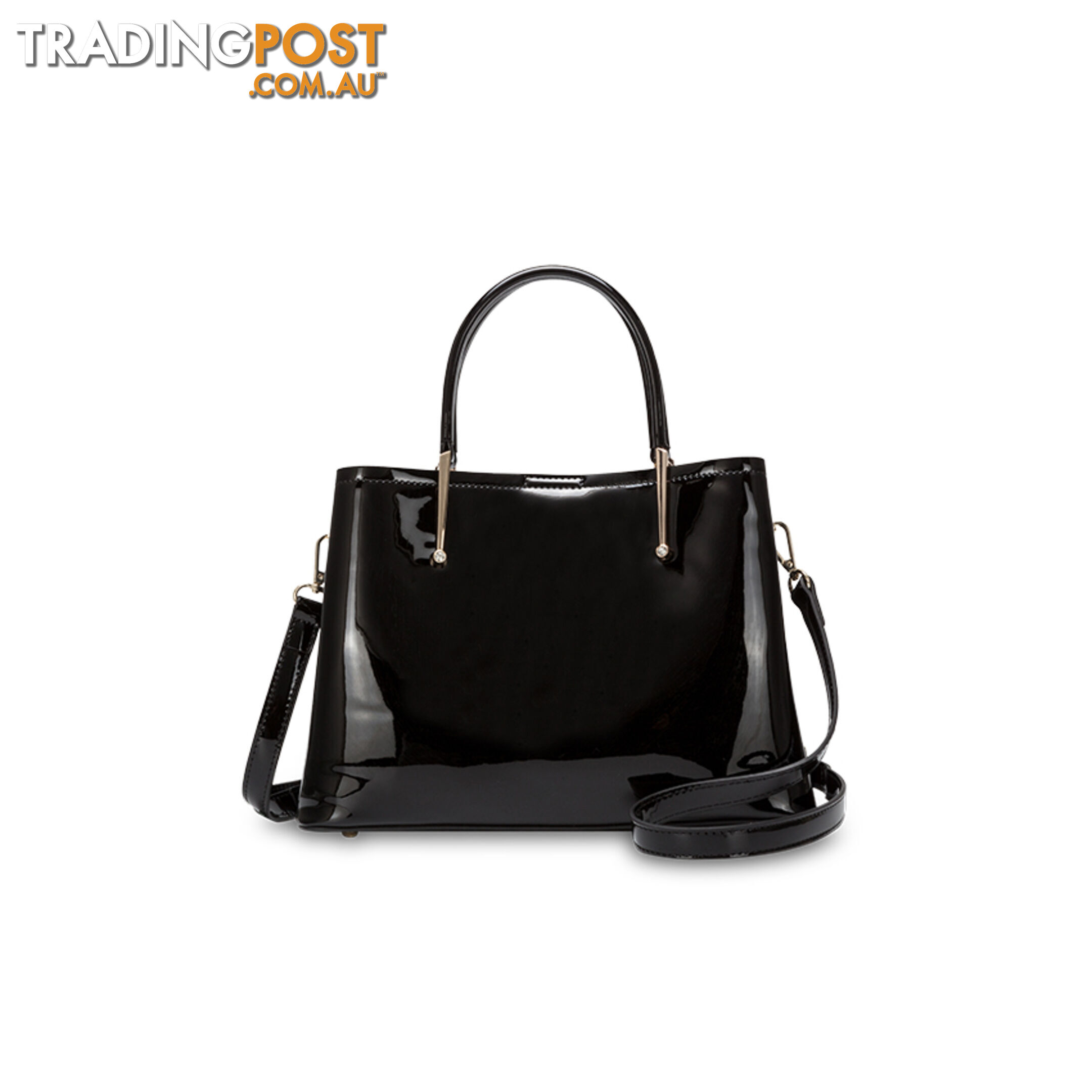 FEDELLA Black Faux Patent Leather Womens Handbag