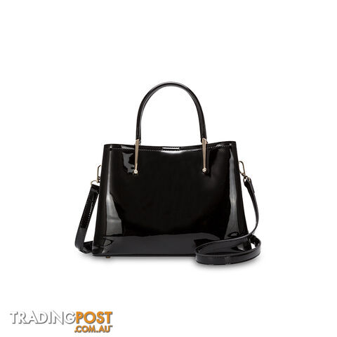 FEDELLA Black Faux Patent Leather Womens Handbag