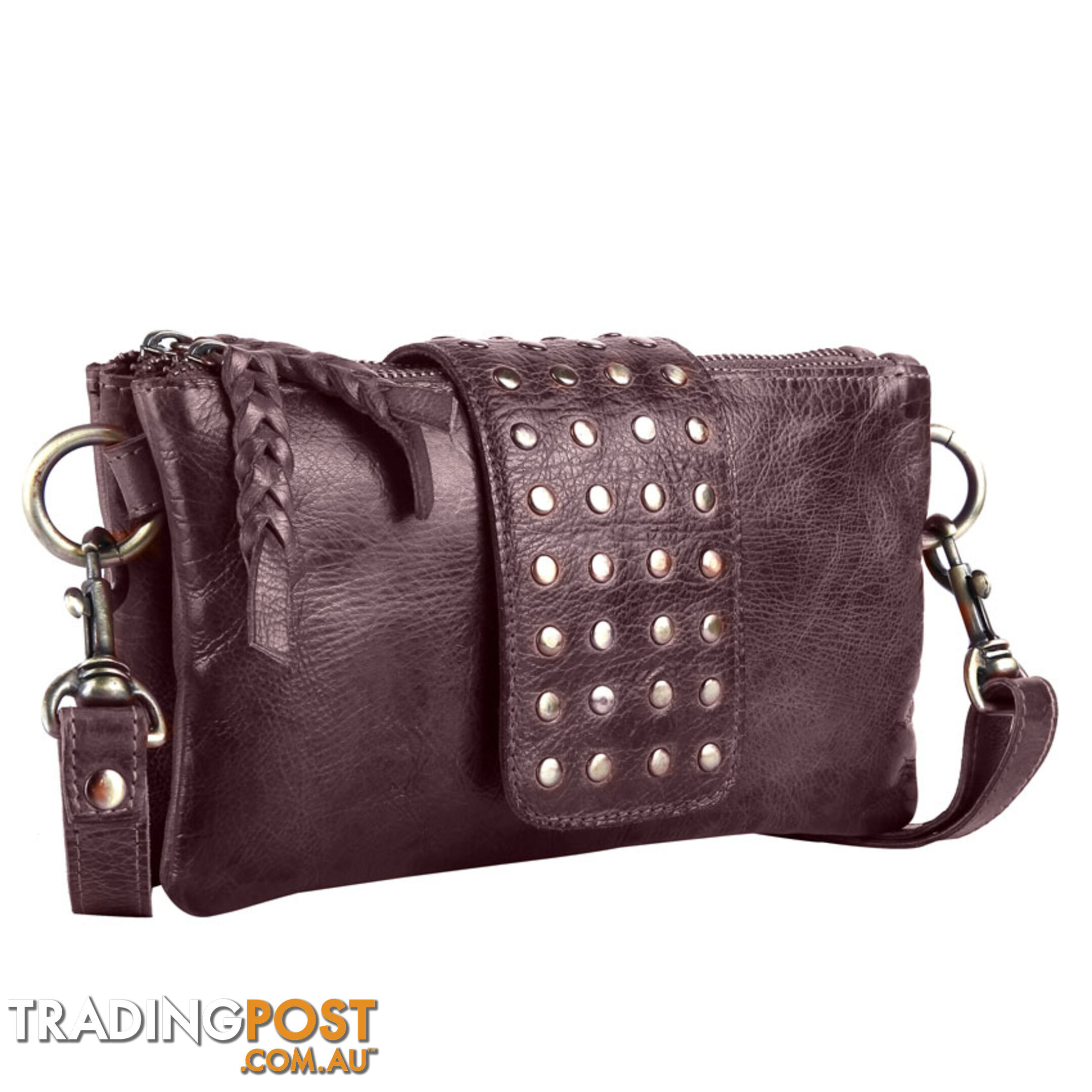 BENTO Brown Genuine Leather Womens Crossbody Bag