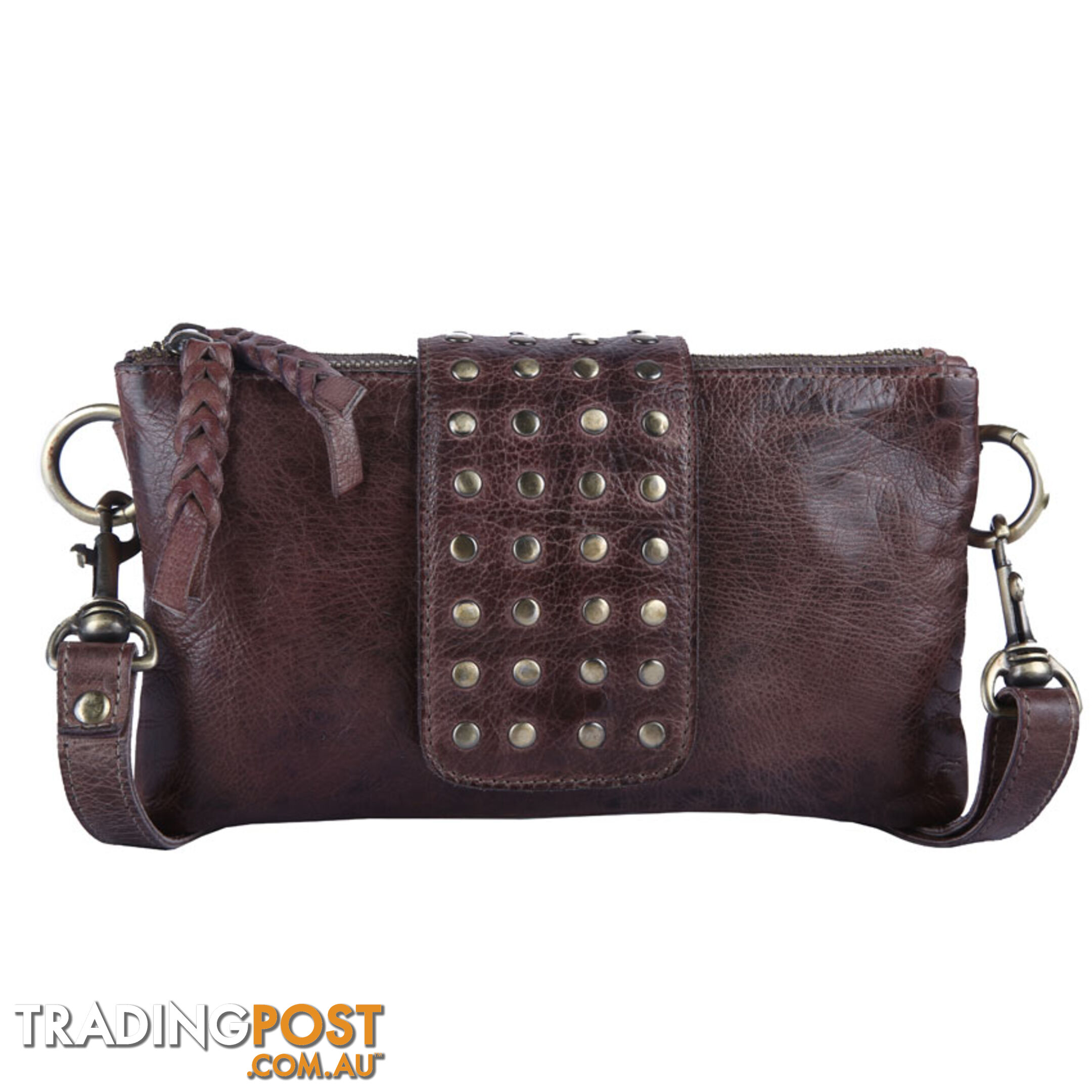 BENTO Brown Genuine Leather Womens Crossbody Bag