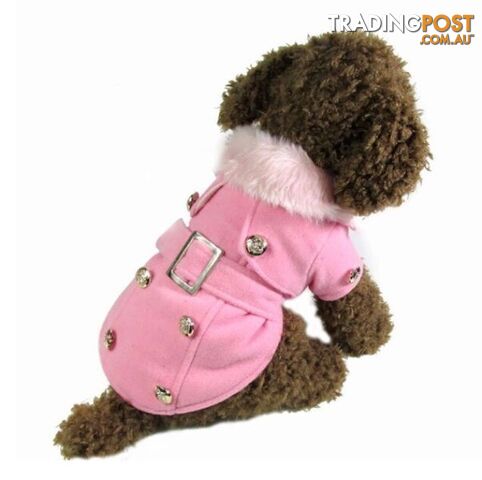 Dog Jumper Pink Winter Fur Trim Coat Sz L