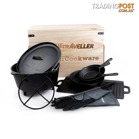 AUSSIE TRAVELLER CAST IRON COOKING SET 10 PIECE/ COLLECT INSTORE ONLY DUE TO...