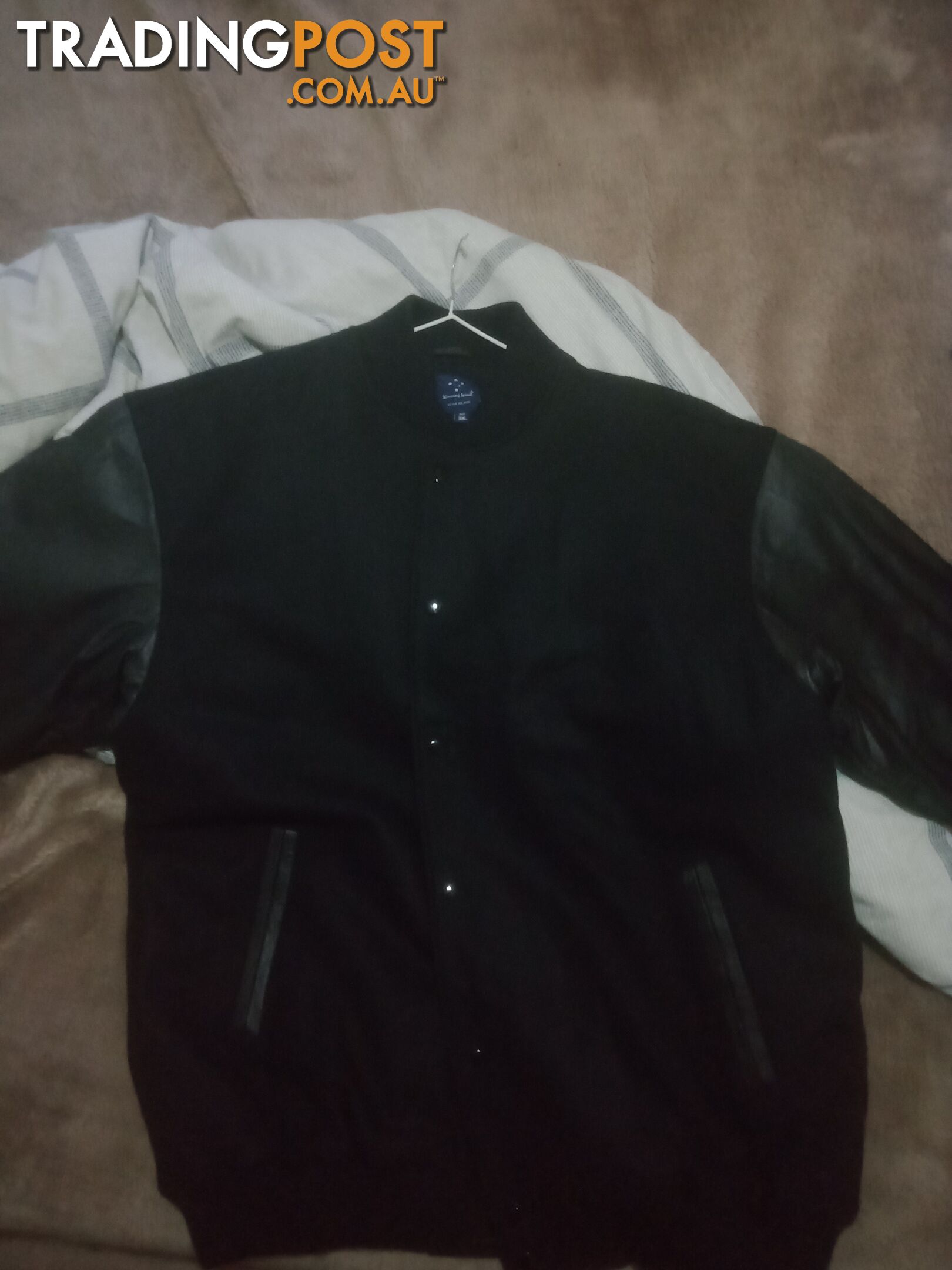 Black versity will blend leather arm jacket