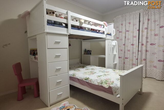 Kids bunker bed with drawers and 2 study tables