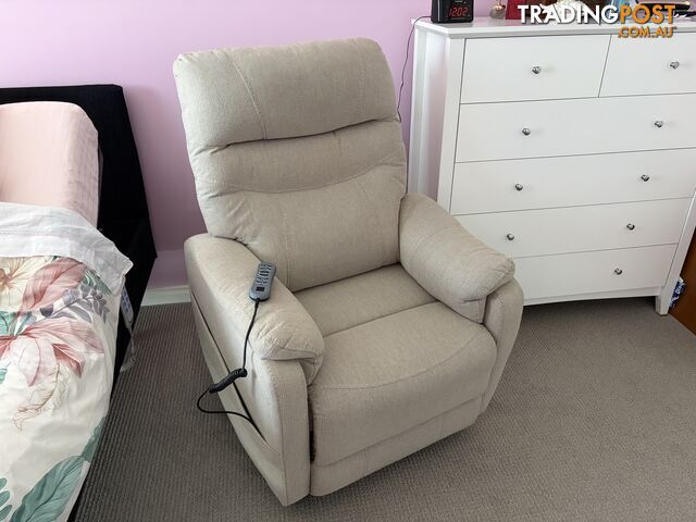Theorem Power Recliner-Beige Fabric | Headrest, Lumbar & Full Recline