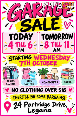 Garage Sale 24 Partridge Drive Legana