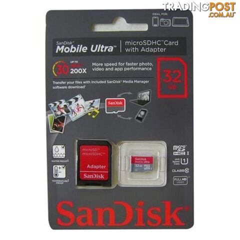 SanDisk Mobile Ultra 32GB microSDHC Class 10 Memory Card 80Mbps - SanDisk - MRY-SDSDQU-032G - 619659161422