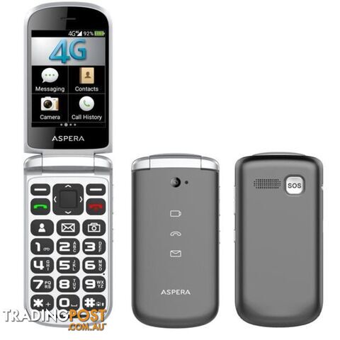 Aspera F40 Flip Seniors 4G Phone Big Button - Black (Australian Stock) - Aspera - F40BLK - 9351424000208