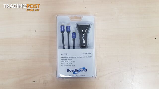 Roadhound Dual Port In Car Charger with Type C + Micro USB cables (2M) - Black - Samsung - 21302001 - 9341972001956