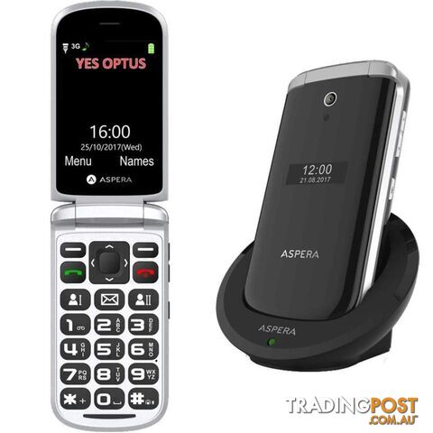 Aspera F28 3G Flip Seniors Phone - Black (Australian Stock) - Aspera - F28BLK - 9351424000130