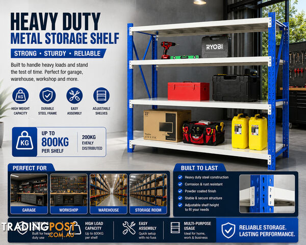 Heavy Duty Garage & Warehouse Shelving – 200KG Per Shelf | In Stock