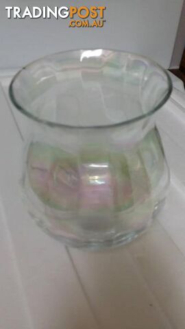 White carnival glass vase