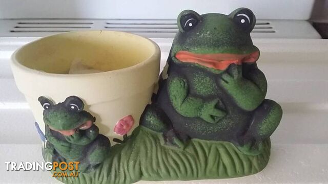 frog with small pot for a plant