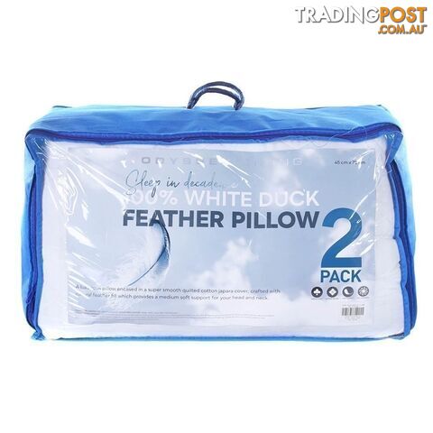 2 x ODYSSEY LIVING White Duck Feather Pillows 45cm x 70cm.
