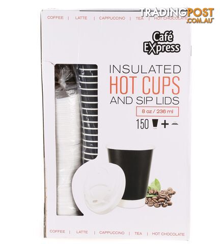 2 x CAFE EXPRESS 150 Insulated Hot Cups 8oz with Sip Lids. N.B. Not in orig