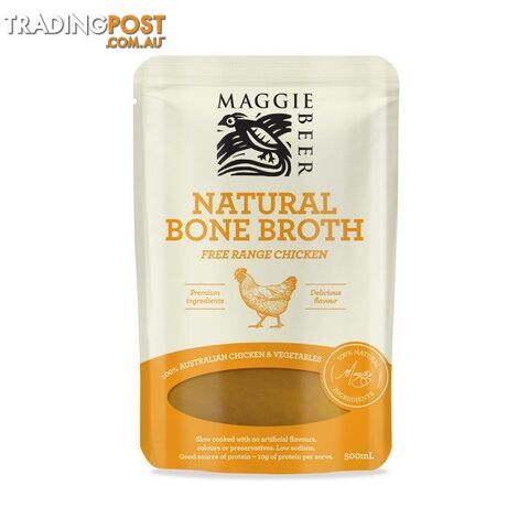 6 x MAGGIE BEER Natural Chicken Bone Broth, 500ml. NB: Best before 9/24.