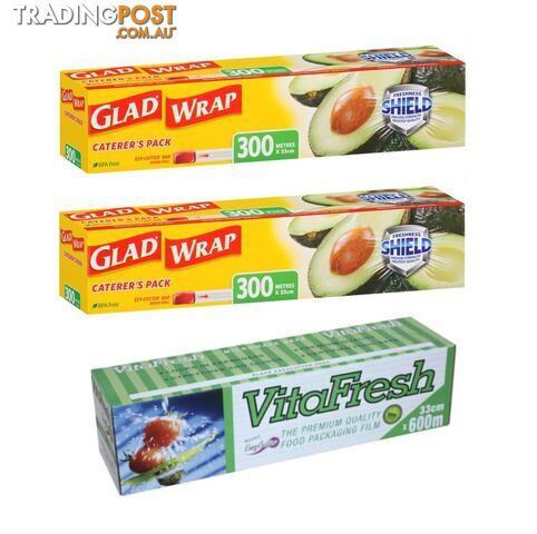 3 x Assorted Food Catering Wraps, Incl: 2 x GLAD WRAP Caterer's Pack, 300m