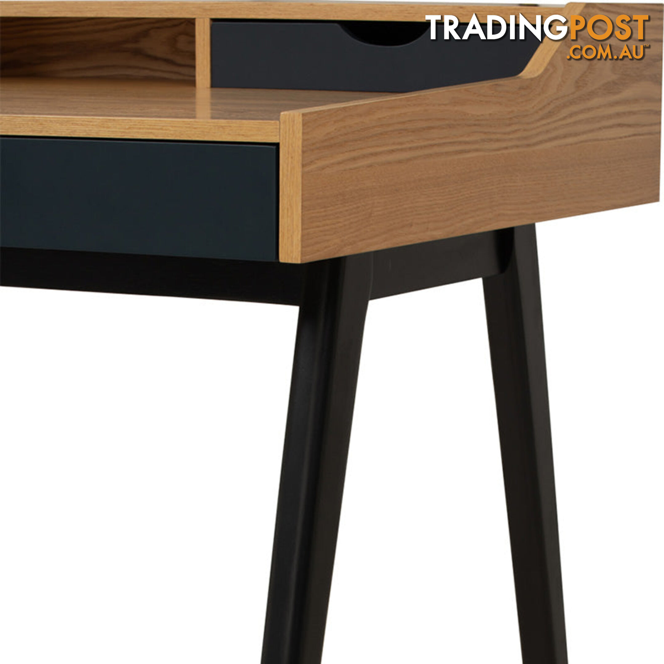 CASTOR Study Desk 110cm - Natural, Navy Blue & Black - 123033 - 9334719012131