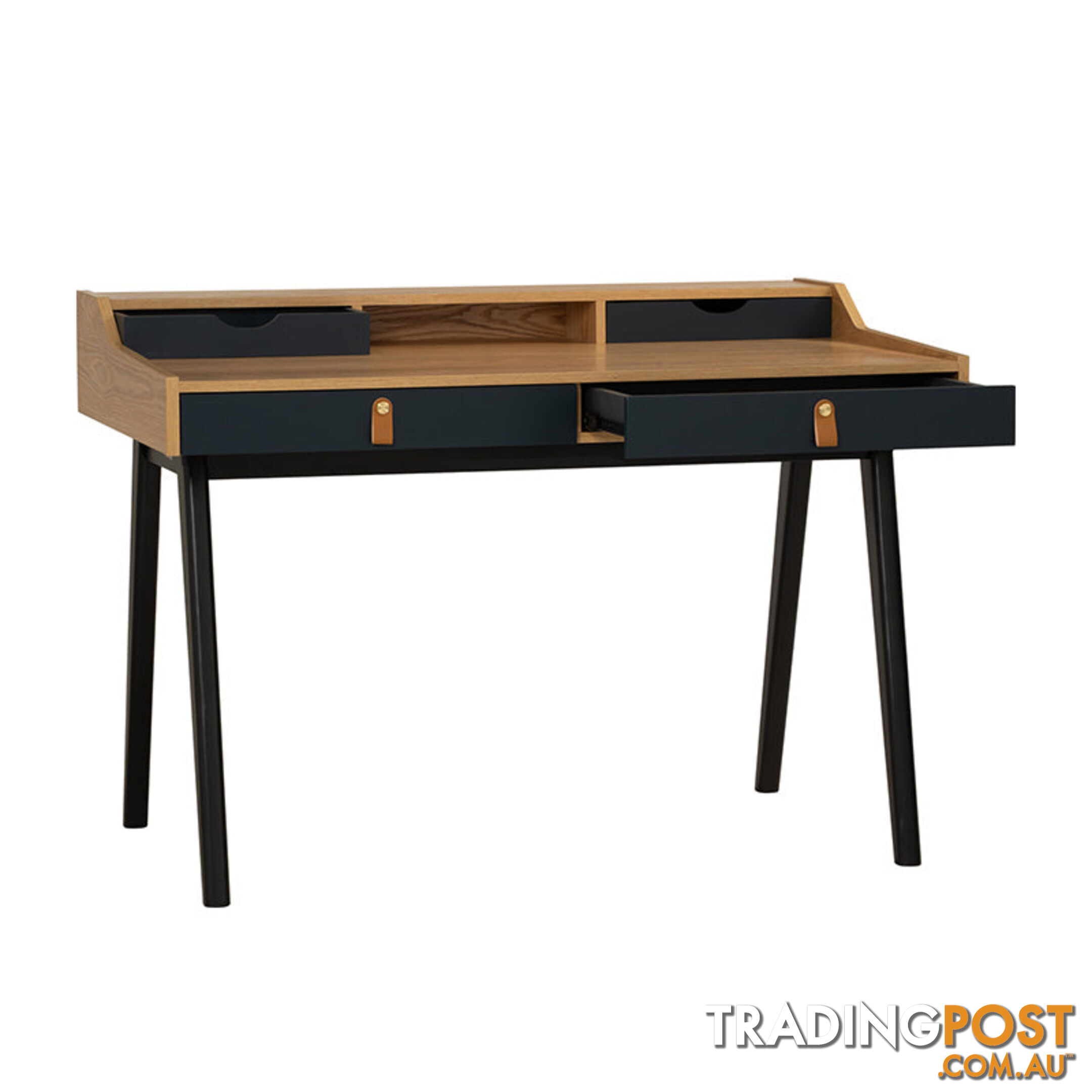 CASTOR Study Desk 110cm - Natural, Navy Blue & Black - 123033 - 9334719012131