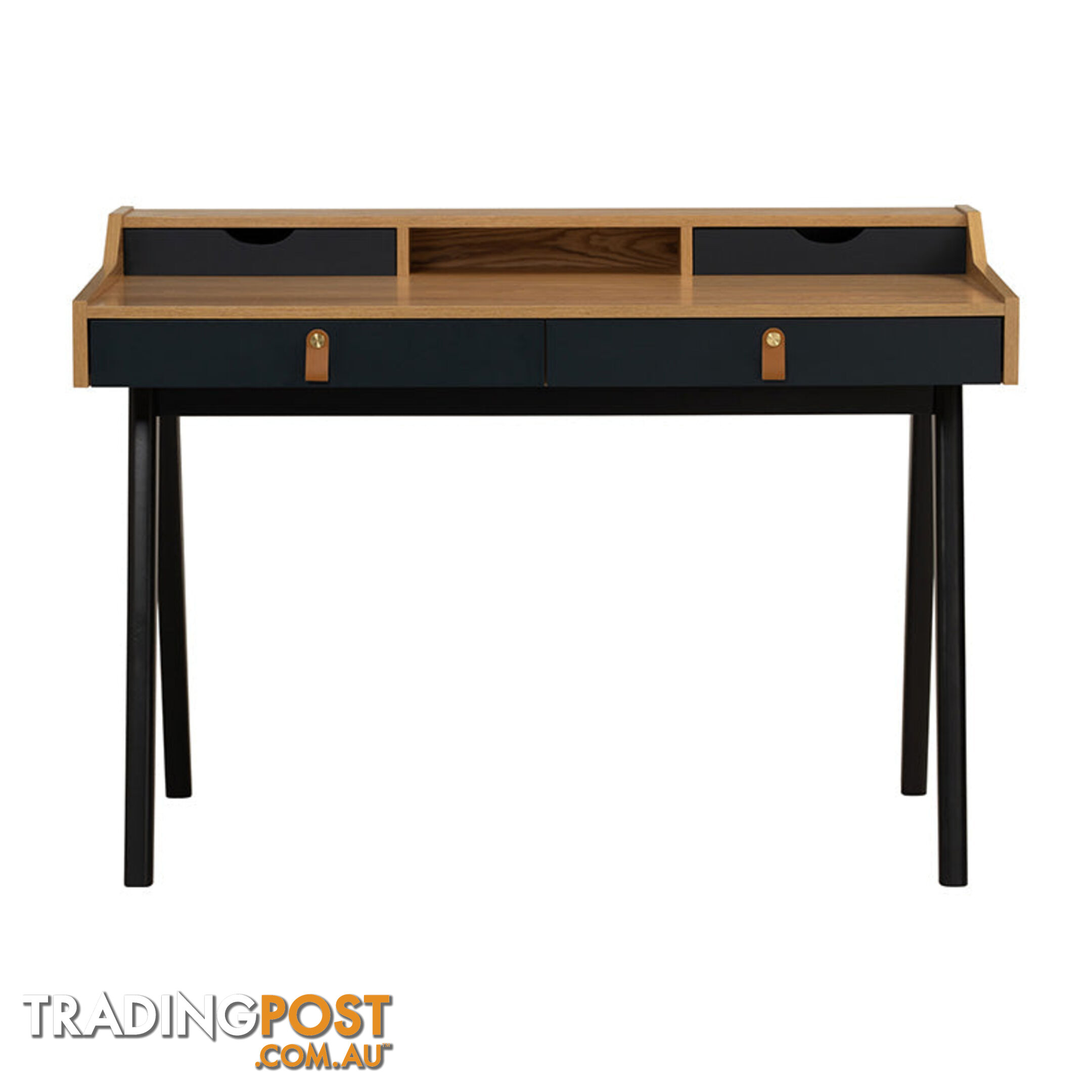 CASTOR Study Desk 110cm - Natural, Navy Blue & Black - 123033 - 9334719012131